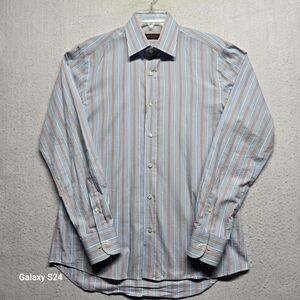 Etro Milano Men's Blue and Orange Striped Casual Shirt Sz 40